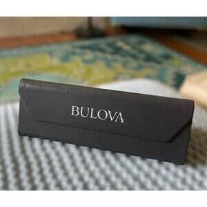 Bulova Triangular Glasses Eyeglass SunGlasses Folds Flat Leather Hard Case Gray